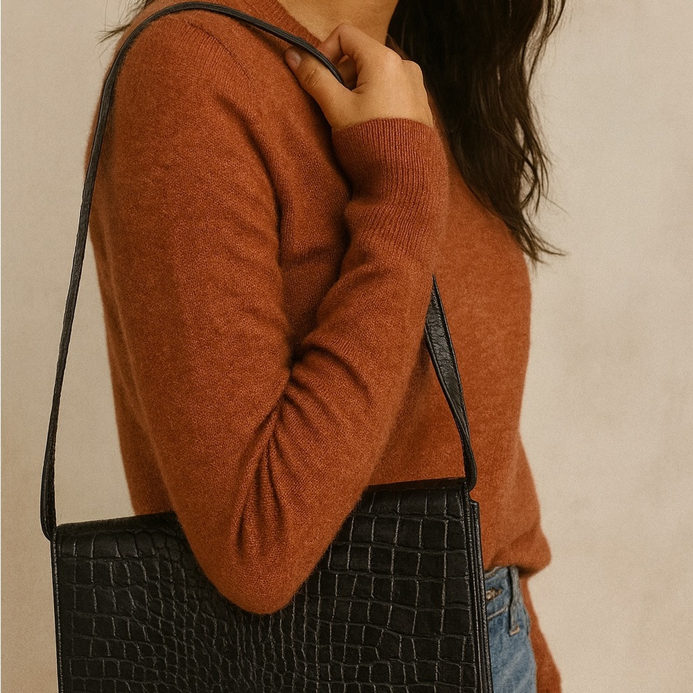 Elegant Black Crocodile-Embossed Women's Bag‎